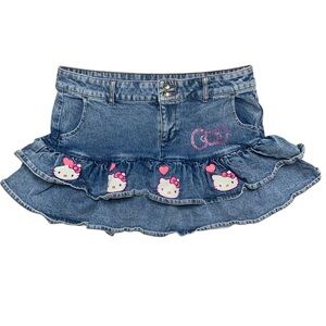 Hello Kitty Sanrio Denim Ruffle Mini Skirt Tiered Girly Coquette size XL